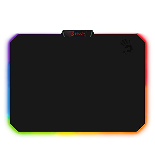 BLOODY Gaming RGB LED Gaming Mouse Pad Soft Cloth Surface – Low Friction Surface Ideal for Accuracy, Speed & Control - 10 RGB LED Zones - Waterproof - Non-Slip Rubber Base - Medium 14' X 10' - MP-60R