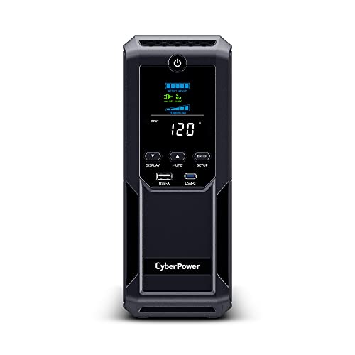 CyberPower BRG1500AVRLCD2 Intelligent LCD UPS System, 1500VA/900W, 12 Outlets 2 USB Ports, AVR, Mini-Tower, 5-Year Warranty