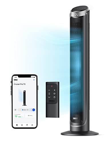 Dreo Smart Tower Fan for Bedroom, Standing Fans for Indoors, 90° Oscillating, 26ft/s Velocity Quiet Floor Fan with Remote, 8H Timer, Voice Control Bladeless Fans for Indoors, Works with Alexa
