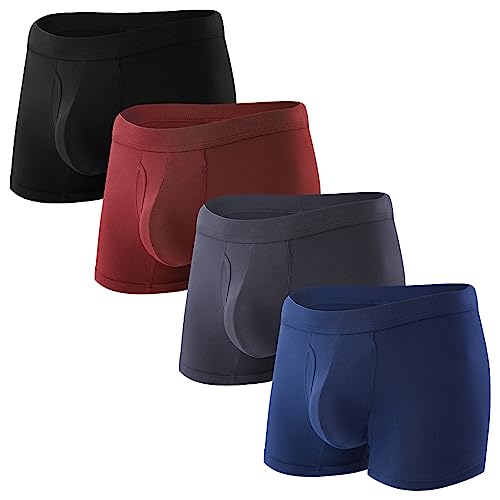 BAMBOO COOL Mens Underwear Trunks Soft Waistband Open-fly Trunks Underwear No-ride-up Short Leg Boxer Briefs (4 pack)