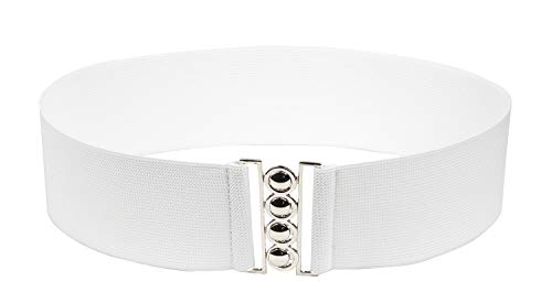 Modeway womens 3' belts Elastic Stretch Cinch Waist Belt, Fashion Waistband wide belts for dresses (S-M,white) A3-1