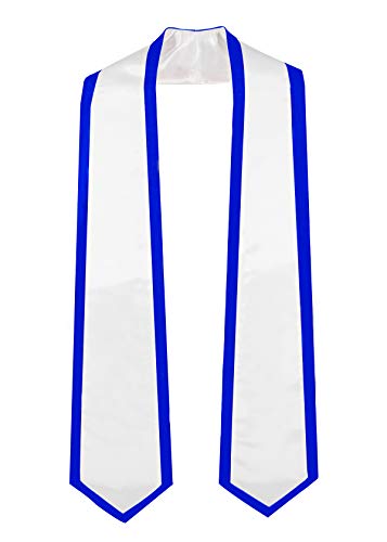 GraduationMall Plain Graduation Honor Stole Classic End With Trim Unisex Adult 72' / 60' Long (72' Long, White + Royal Trim)