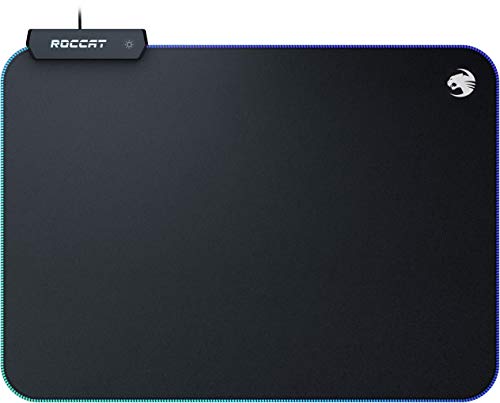 ROCCAT Sense Aimo RGB Illumination Gaming PC Mousepad, Non Slip Back, Computer Mouse Pad, Soft PC Gaming Desktop Mat with Stitched Edges, Owl Eye Sensors, Black, Medium