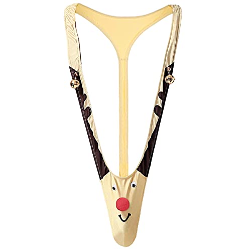 Men's Mankini Thong Underwear with Bells Men's Christmas Gag & Pranks Gift Novelty Reindeer Thong, One Size Yellow