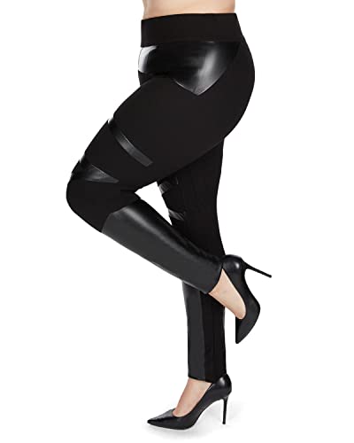 SlimMe MeMoi Sexy Moto Pleather Butt Shaping Leggings | Faux Leather Leggings Black MSL 001 Large/X-Large