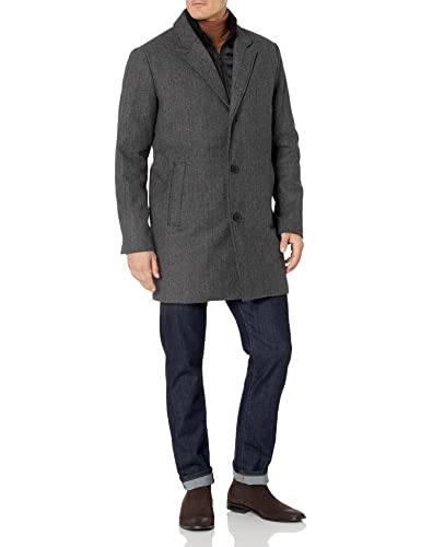 Dockers Men's Henry Wool Blend Top Coat, Charcoal Herringbone, Medium