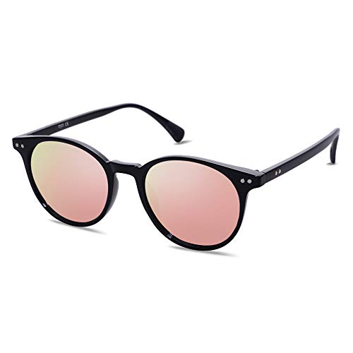 SOJOS Small Round Classic Polarized Sunglasses for Women Men Vintage Style UV400 Lens MAY SJ2113, Black/Rose Gold