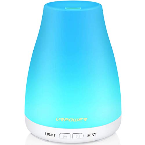 URPOWER 2nd Version Essential Oil Diffuser with Adjustable Mist Mode Waterless Auto Shut-Off and 7 Color LED Lights for Home Office, One Size (Pack of 1), White