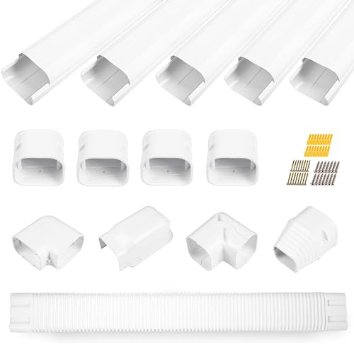 LyPrem 10Ft Mini Split Line Set Cover 3' PVC Line Cover Kit for Mini Split and Central Air Conditioner & Heat Pump(White)