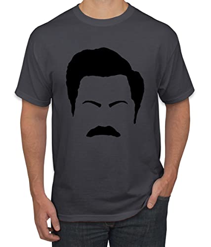 Parks and Rec Fans Ron Swanson Mustache Face Silhouette Pop Culture Men's Graphic T-Shirt, Charcoal, Large