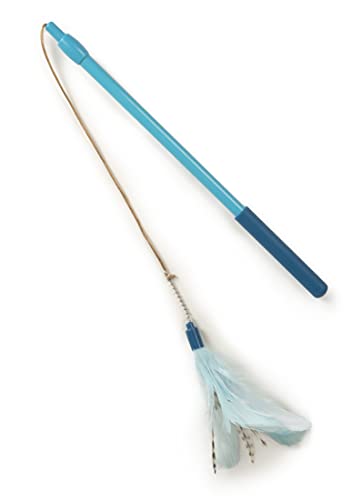 SmartyKat Frisky Flyer Feather Wand Cat Toy, Extendable Up to 24' - Blue, One Size