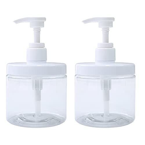 Cosywell Pump Bottle Dispenser Plastic Refillable Bottles Wide Mouth Jar Style BPA Free Empty Bathroom Shower Containers for Lotion Shampoo Conditioner (Clear, 2X 500ml)