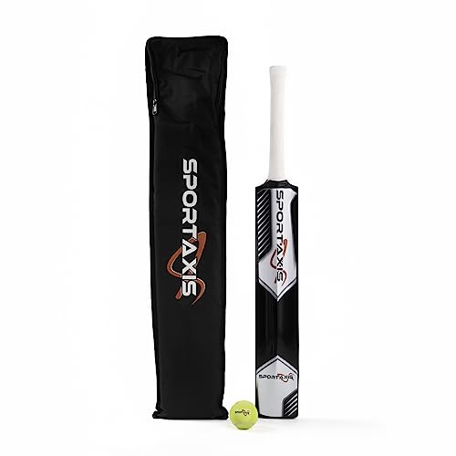 SPORTSAXIS Kashmir Willow Cricket Bat Stroke Ultima with Foam Padded Bag & Ball, Rubber Grip, Full Size