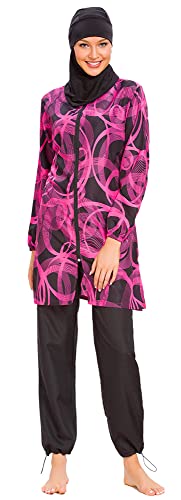 Wowdecor Muslim Swimsuits for Women Islamic Modest Swimwear 3 Piece Long Sleeve Burkinis (L, Red)