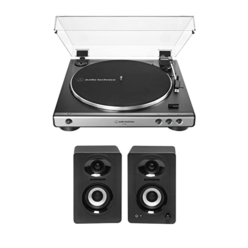 Audio-Technica AT-LP60X Fully Automatic Belt-Drive Stereo Turntable (Gunmetal) Bundle with Bluetooth Studio Monitors - Pair (2 Items)