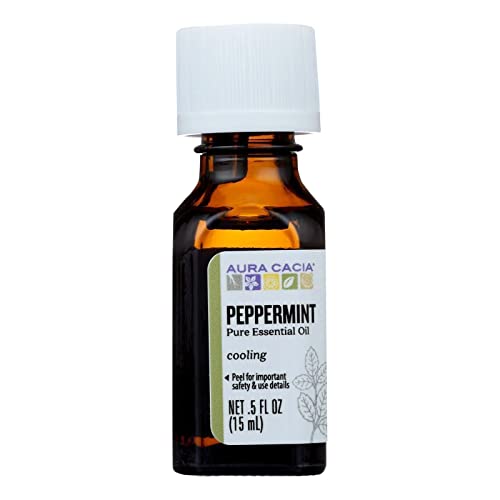 Aura Cacia 100% Pure Peppermint Essential Oil | GC/MS Tested for Purity | 15 ml (0.5 fl. oz.) | Mentha piperita