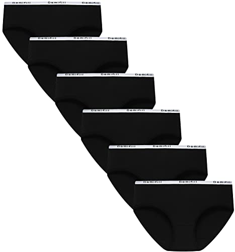 Demifill Teen Girls Underwear Cotton Briefs Panties for Teens Pack of 6 Size 12-14Years Black