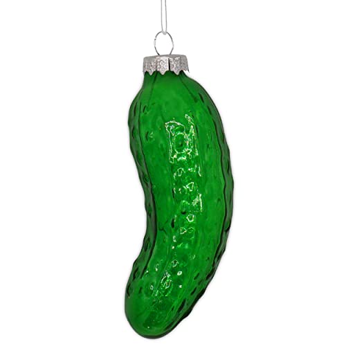 Transparent Glass Pickle Ornament for Christmas Tree (1 Piece) Christmas Pickle Ornament Shatterproof Small 4” Traditional German Christmas Decoration by 4E's Novelty