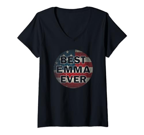 Personalized Name Emma I love Emma USA vintage Style V-Neck T-Shirt