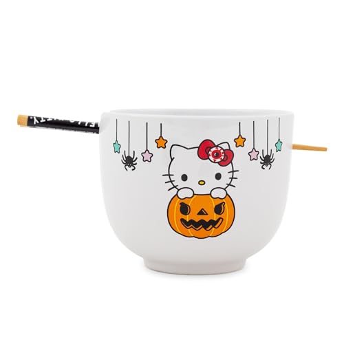Silver Buffalo Sanrio Hello Kitty Pumpkin Boo 20-Ounce Ceramic Ramen Bowl and Chopstick Set