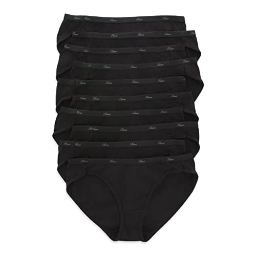 Hanes Women's Cotton Bikini Underwear, 10 Pack-Black 1, 7