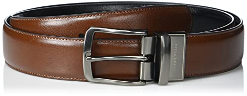 Perry Ellis Portfolio Reversible Leather Dress Belt for Men with Stitch and Heat Crease , Lugg3, 38