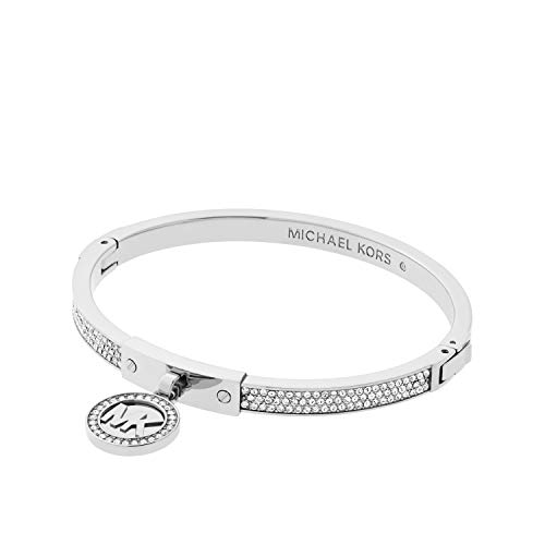 Michael Kors Stainless Steel and Pavé Crystal MK Logo Bangle Bracelet for Women, Color: Silver (Model: MKJ5977040)