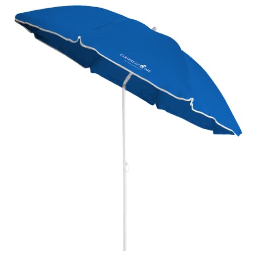 Chaby International | Caribbean Joe | Portable, Adjustable Tilt Beach Umbrella With UV Protection | Vented Canopy, Built-in Sand Screw Anchor, Carry Bag | 6 FT (Blue)