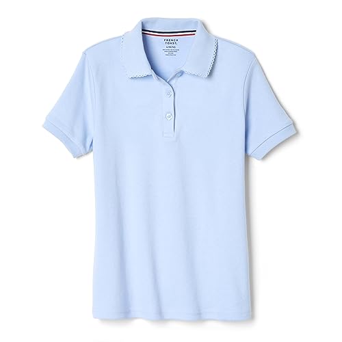 French Toast Girls Short Sleeve Polo Shirt with Picot Collar (Standard Sizes) School Uniform, Light Blue, 18-20 Plus