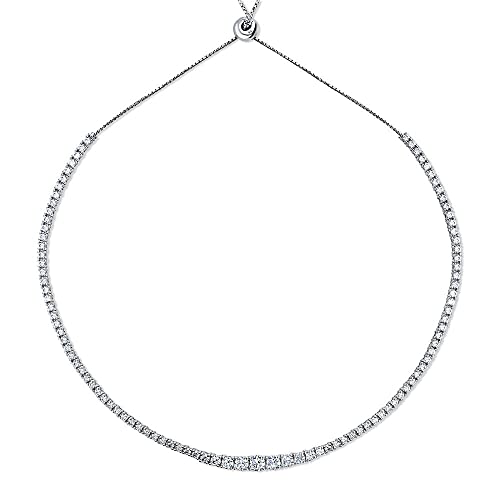 BERRICLE Sterling Silver Graduated Cubic Zirconia CZ Statement Tennis Necklace for Women, Rhodium Plated
