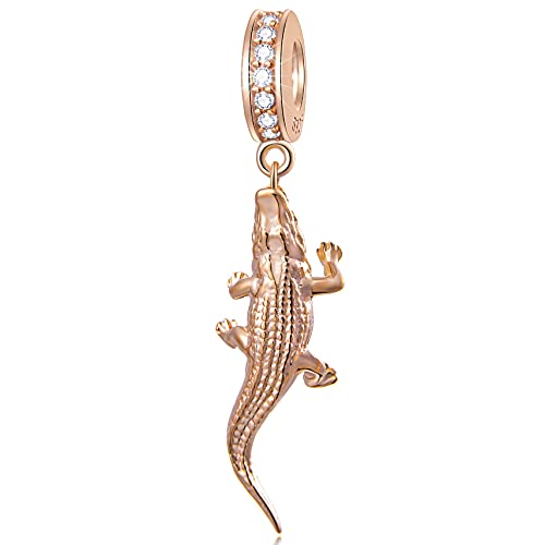 EMOSTAR Rose Gold Crocodile Charms Pendant, 925 Sterling Silver Alligator Animal Beads, fits Pandora Snake Chain Bracelet, for Birthday/Fathers Day/Children Gifts