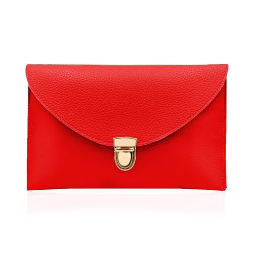 GEARONIC Clutch Purses, PU Leather Evening Envelope Clutch Handbags Womens Crossbody Bag with Chain Strap Red