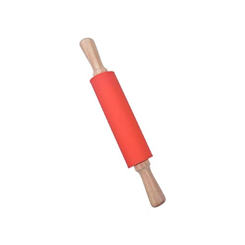 NASNAIOLL Silicone Rolling Pin Non Stick Surface,Rolling Pins For Baking With Wooden Handle,Dough Roller For Pizza,Bread,French Fondant,dough,Pie Cookie,Handmade Noodles1.97X15.15 (Red)