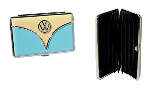 BRISA VW Collection - Volkswagen Metal Business Card Holder Case Etui with T1 Bus Design (Unisex Adult, Cream & Blue)