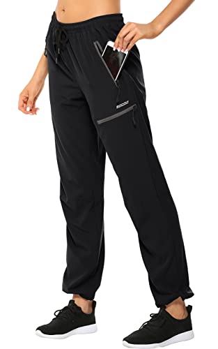 MOCOLY Women's Cargo Hiking Pants Quick Dry Lightweight Outdoor Water Resistant UPF 50+ Long Pants with Zipper Pockets Black XL