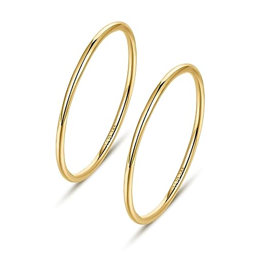 NOKMIT 2PCS 1mm 14K Gold Filled Rings for Women Girls Thin Gold Ring Dainty Cute Stacking Stackable Thumb Pinky Band Non Tarnish Comfort Fit Size 4 to 11 (8)