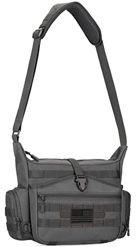 Protector Plus Tactical Messenger Bag Military MOLLE Sling Shoulder Pack Men Briefcase Assault Gear Handbags Outdoor Utility Carry Satchel Laptop Case (Patch Included), Gray