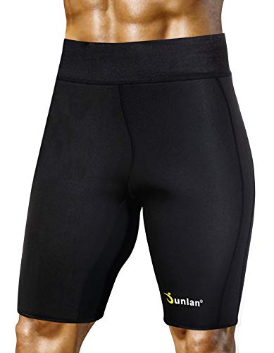 Mens Neoprene Exercise Shorts Sauna, Suit Shaper Yoga Workout Compression Gym Pants for Weight Loss No Zip (Black, XL)
