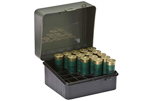 Plano Shot Shell Box 12 & 16 Gauge, Black, Plastic Ammo Storage Crate, Shotgun Shell Case Can, Small Ammo Box with Dependable Closures and Deep Individual Slots, Holds Up to 25 Rounds