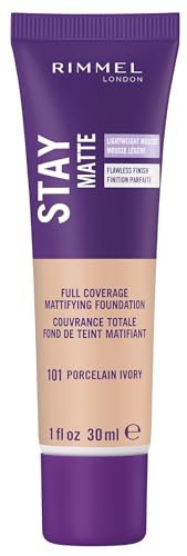 Rimmel London Stay Matte Liquid Mousse - 101 Porcelain Ivory - Foundation, Lightweight, Shine Control, Oil-Free, 1oz
