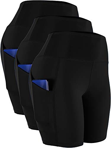CADMUS Women's High Waist Spandex Yoga Shorts for Bike Running Two Side Pockets,1010,Black,Black,Black,XX-Large