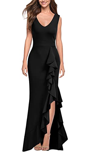 Viwenni Wedding Guest Dresses for Women Ruffle Prom Cocktail Formal Black XXL