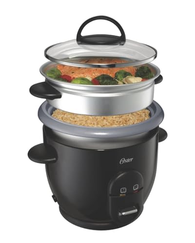 Oster Titanium Infused DuraCeramic 6-Cup Rice & Grain Cooker with Steam Tray, Silver/Black (CKSTRC61K-TECO)