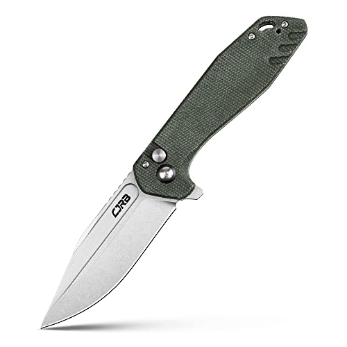 CJRB CUTLERY Folding Knife Riff (J1928) Button Lock Pocket Knife for Men AR-RPM9 Steel Blade and Green Micarta Handle for Work Outdoor Hinking Camping
