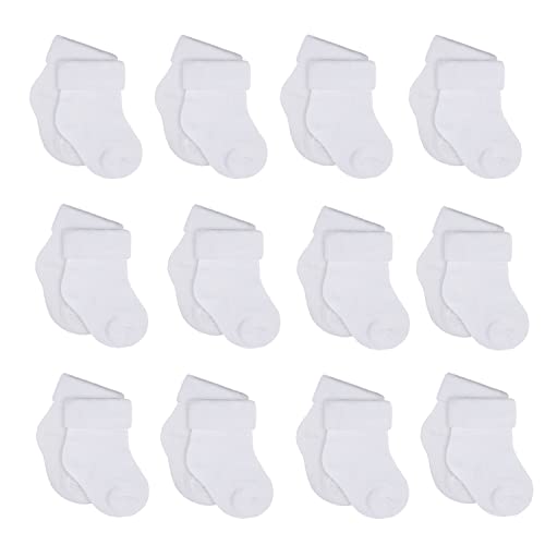 Onesies Brand Unisex Baby 12-Pair Bootie Socks White Cuffed Bootie 0-6 Months