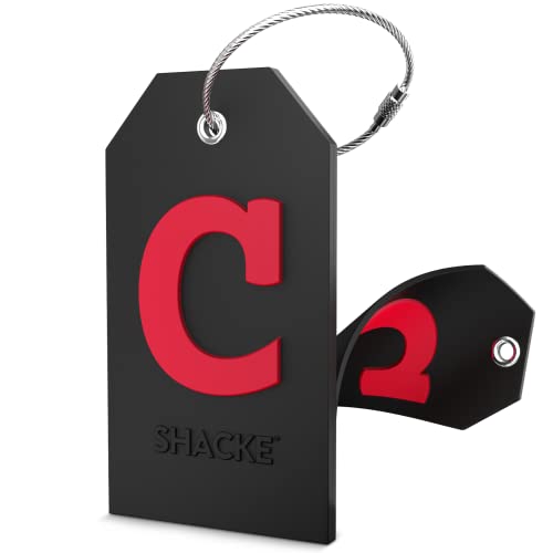 Large Luggage Tag Initial with Full Privacy Cover and Stainless Steel Loop (Black) (C)