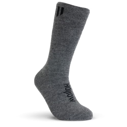 HOLLOW Alpaca Boot Socks for Men and Women, Hiking, Hunting, Outdoors, Designed for Comfort and Performance, Hypoallergenic, Lightweight, Moisture Wicking with Light Compression, Large, Grey