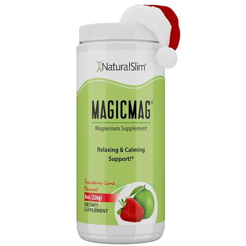 NaturalSlim Magicmag Pure Magnesium Citrate Powder – Stress, Constipation, Muscle, Heart Health, and Sleep Support | Natural Strawberry & Lime Flavored Magnesium Supplement - 8oz Drink Mix (Solo)