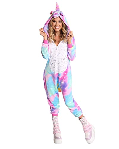 iHeartRaves Unicorn Dreams Onesie - Comfortable Soft Animal Cosplay Costume Onesies Pajamas PJs for Halloween Parties and Lounging (Rainbow, Small)