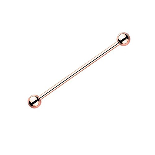BodyJewelryOnline Industrial Barbell 14G 1.5' Rose Gold IP Over Surgical Steel
